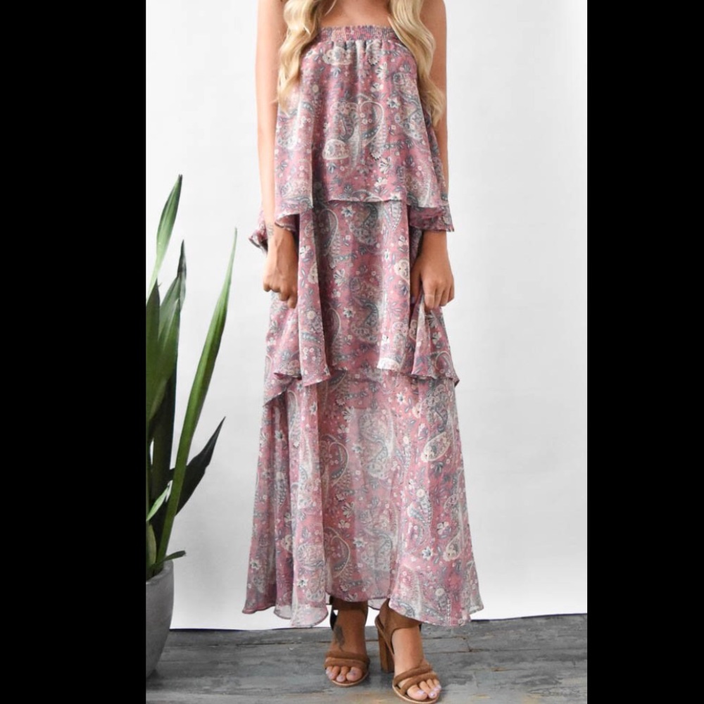 Show Me Your MuMu Pink Paisley Strapless Dress